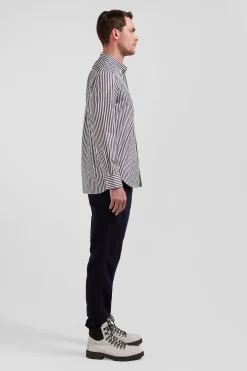 Burgundy striped cotton poplin shirt Regular fit