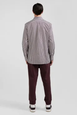 Burgundy striped cotton poplin shirt Regular fit