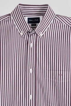 Burgundy striped cotton poplin shirt Regular fit