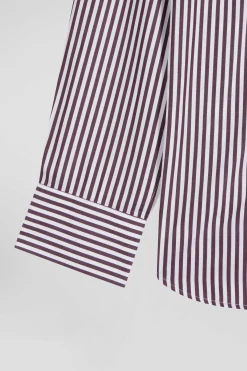 Burgundy striped cotton poplin shirt Regular fit