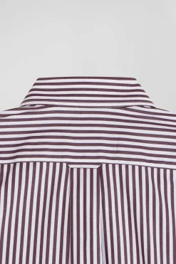 Burgundy striped cotton poplin shirt Regular fit