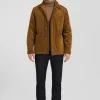 Camel checkered cotton blend overshirt