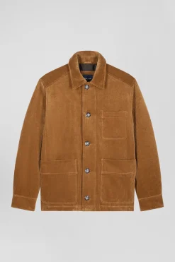 Camel checkered cotton blend overshirt