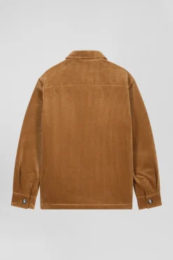 Camel checkered cotton blend overshirt