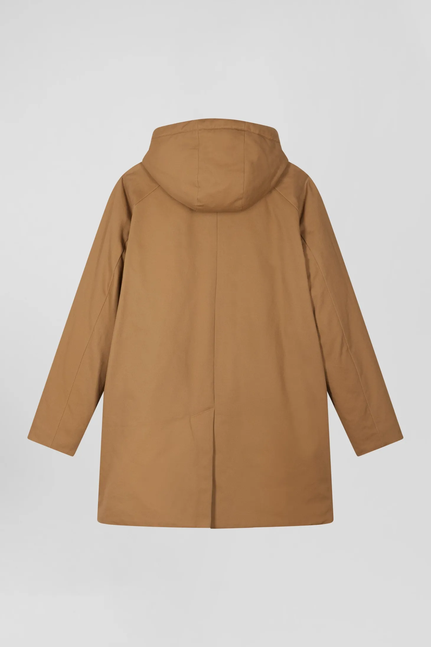 Camel gabardine cotton hooded parka
