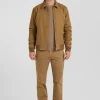 Camel gabardine cotton zip-up jacket with shirt collar