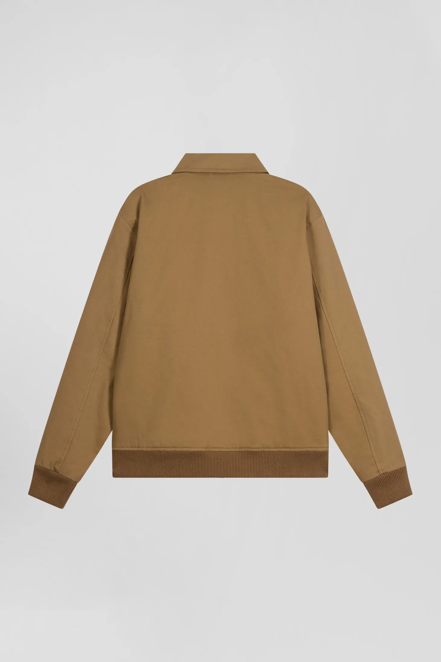 Camel gabardine cotton zip-up jacket with shirt collar