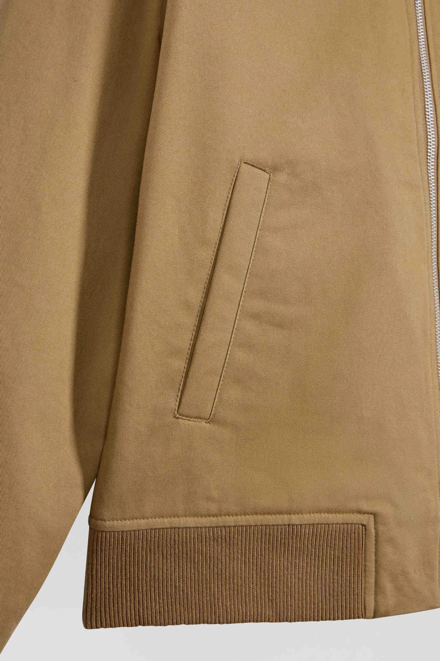 Camel gabardine cotton zip-up jacket with shirt collar