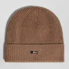 Camel knitted cotton beanie with tricolour details
