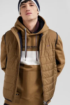 Camel quilted sleeveless high collar down vest