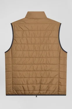Camel quilted sleeveless high collar down vest