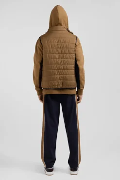 Camel quilted sleeveless high collar down vest