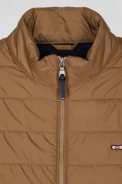 Camel quilted sleeveless high collar down vest