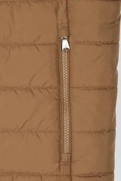 Camel quilted sleeveless high collar down vest