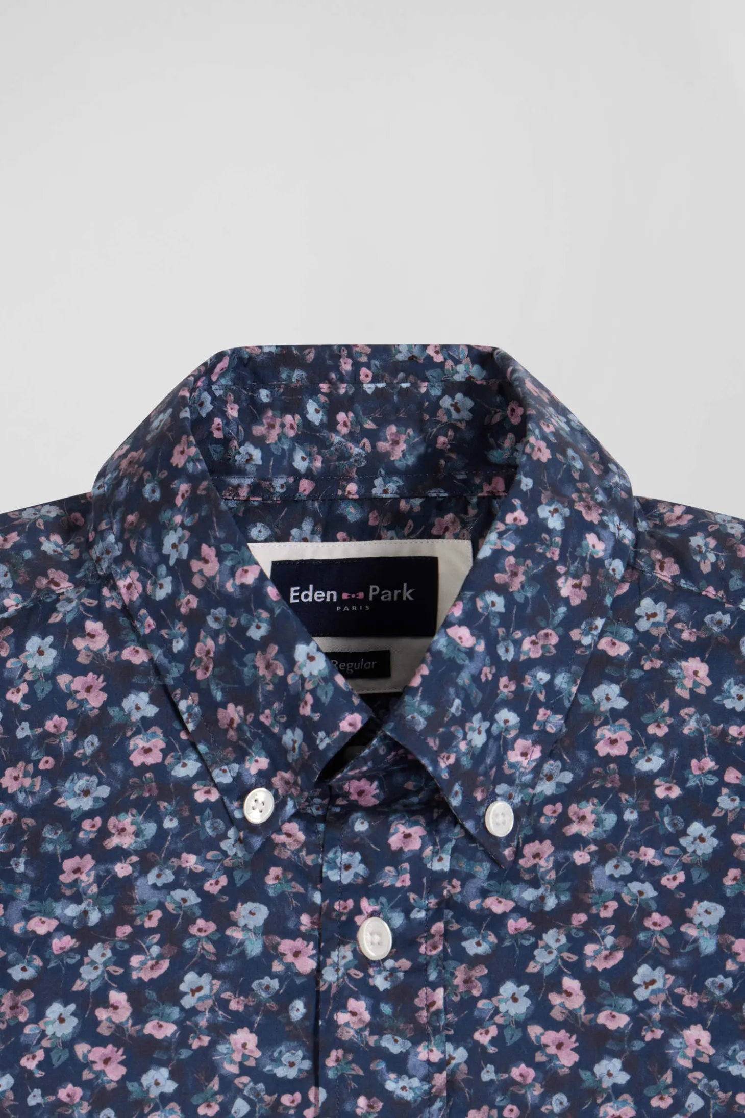 Chemise en coton à microimprimé bleu foncé coupe Regular