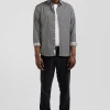 Chemise en popeline de coton grise imprimé graphique coupe Slim