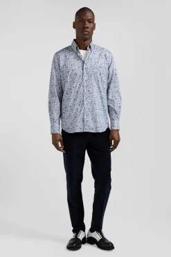 Chemise en popeline de coton ciel microimprimé floral coupe Regular
