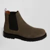Chunky sole grey leather Chelsea boots