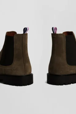 Chunky sole grey leather Chelsea boots