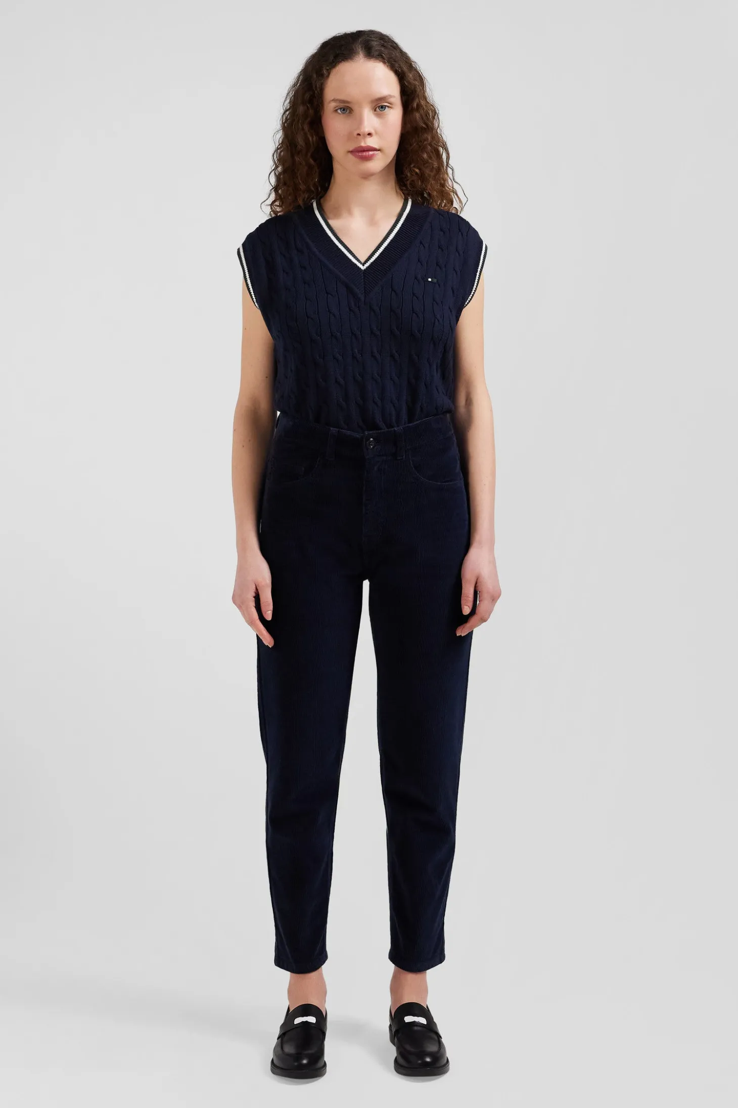 Comfort navy blue stretch cotton 5-pocket jeans