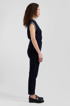 Comfort navy blue stretch cotton 5-pocket jeans