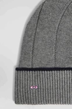 Cotton and cashmere beanie with contrasting trim