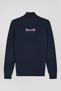 Cotton cardigan with navy blue back embroidery