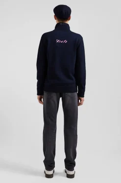 Cotton cardigan with navy blue back embroidery