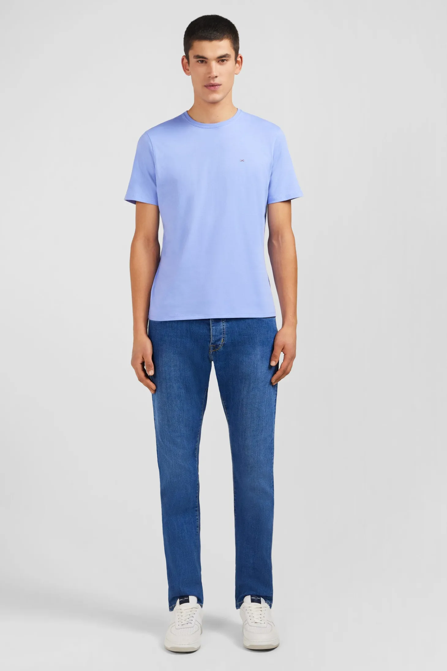 Crew neck light blue pima cotton t-shirt