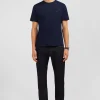 Crew neck navy blue pima cotton t-shirt