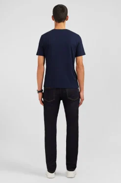 Crew neck navy blue pima cotton t-shirt