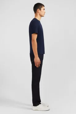 Crew neck navy blue pima cotton t-shirt