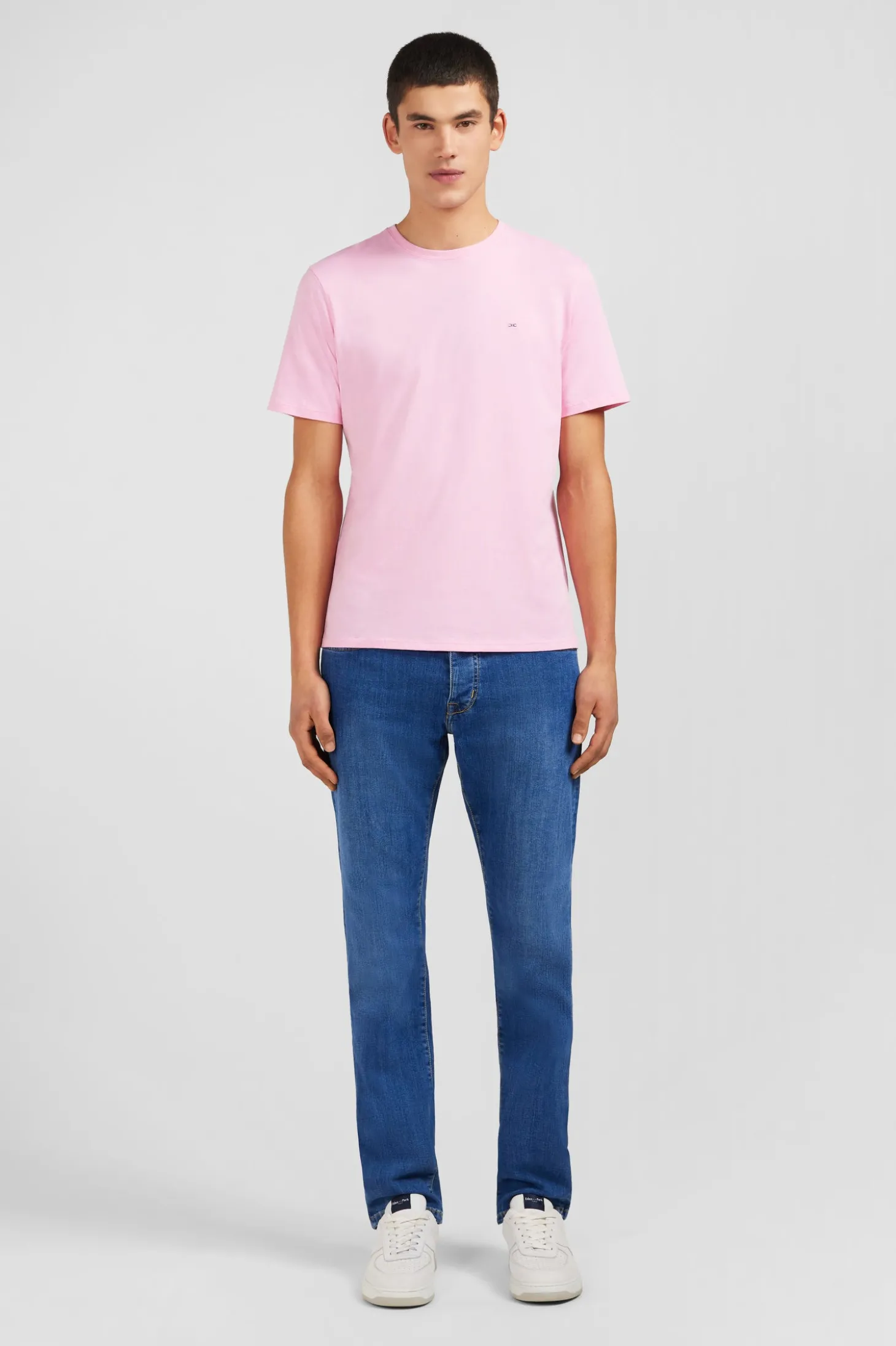 Crew neck pink pima cotton t-shirt