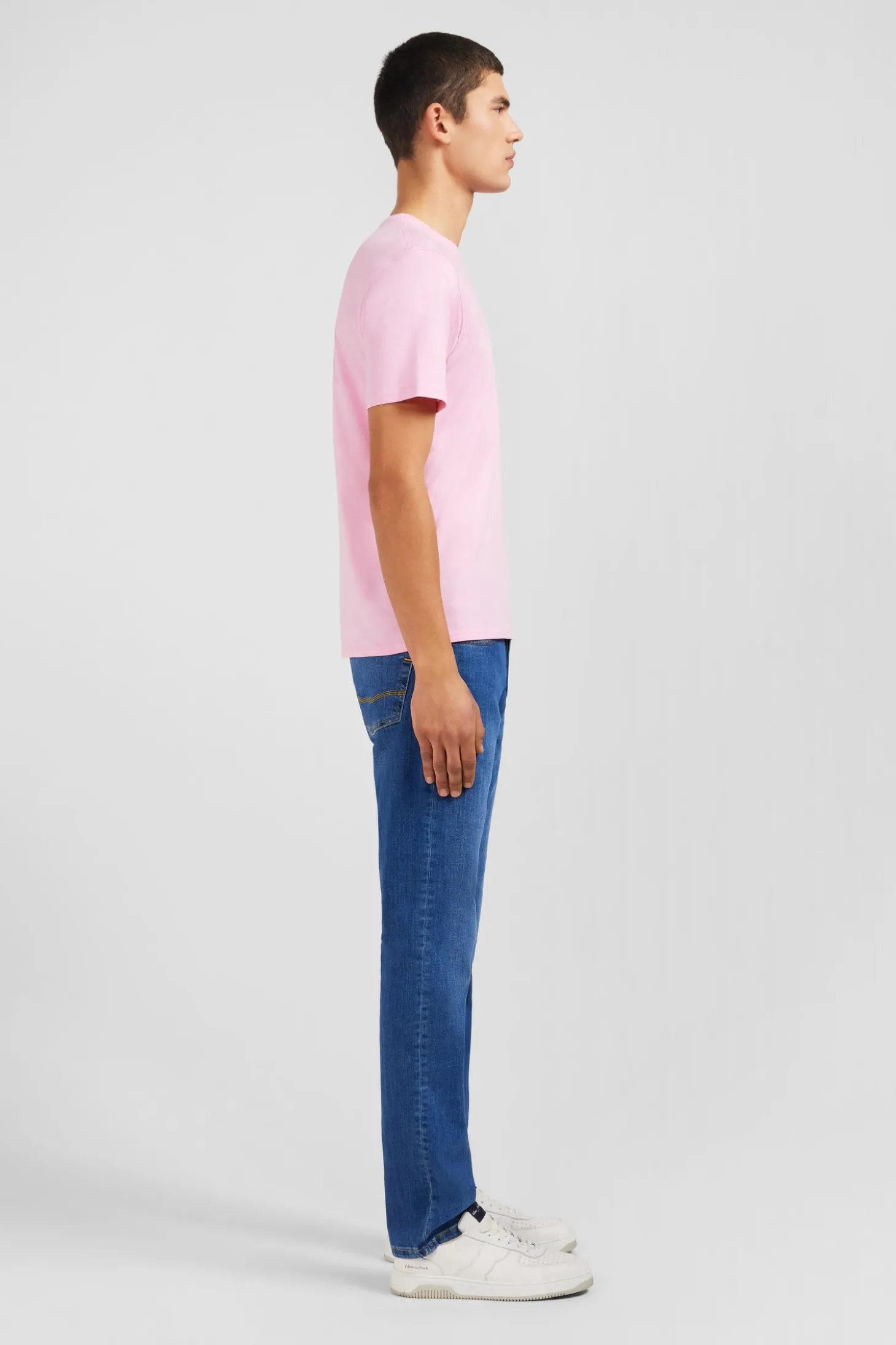 Crew neck pink pima cotton t-shirt