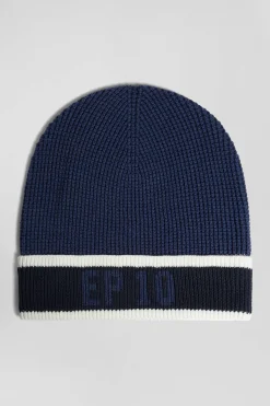 Dark blue cotton EP10 jacquard beanie