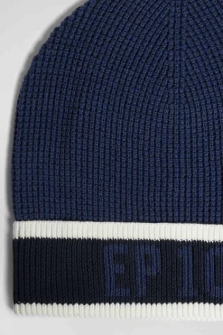 Dark blue cotton EP10 jacquard beanie