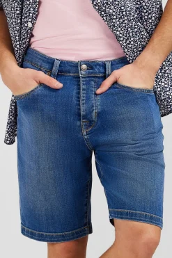Dark blue denim shorts with faded effect