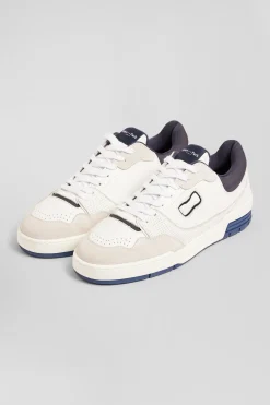 EP10 beige and navy blue leather sneakers