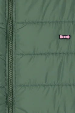 Green quilted sleeveless high collar down vest