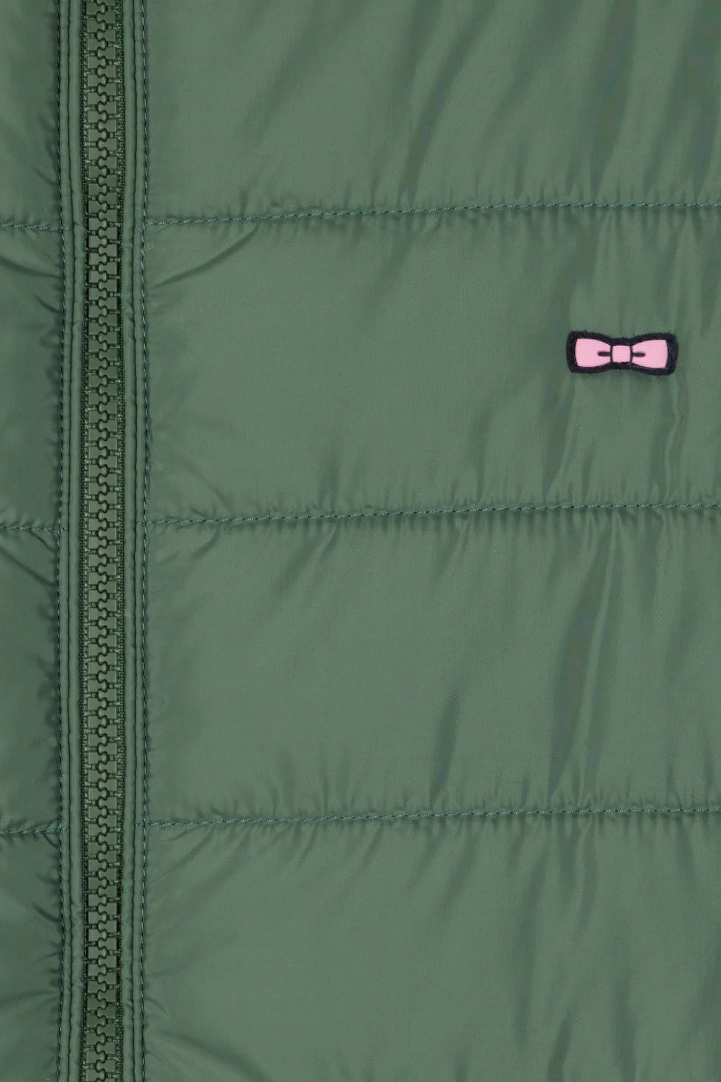 Green quilted sleeveless high collar down vest