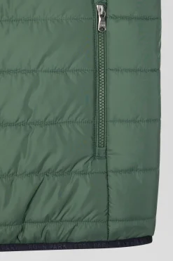 Green quilted sleeveless high collar down vest