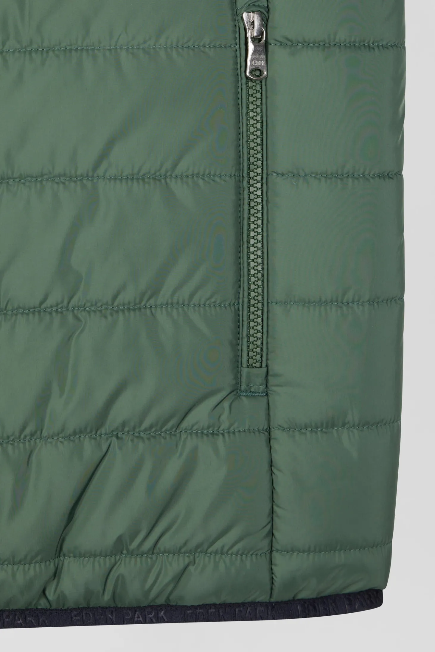 Green quilted sleeveless high collar down vest