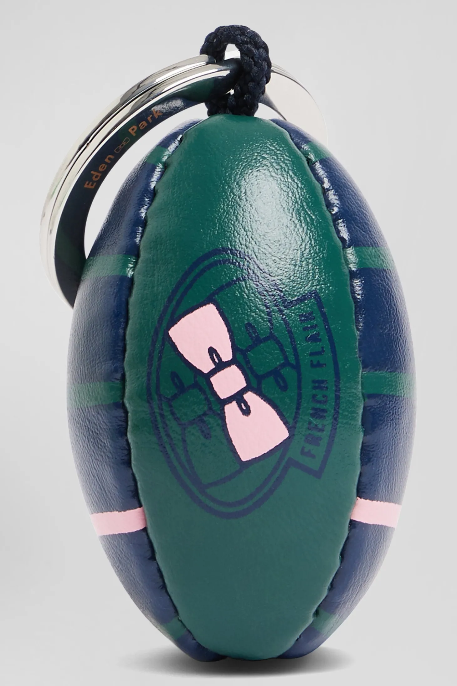 Green rugby ball key ring with Eden Park screen-print