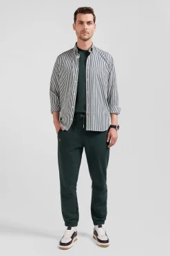 Green striped cotton poplin shirt Regular fit