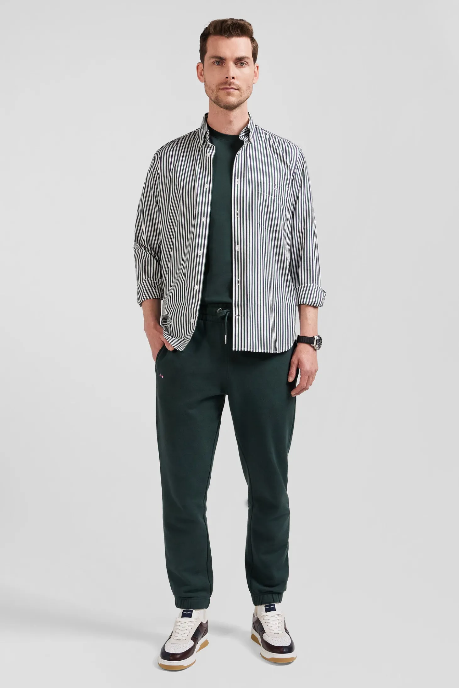 Green striped cotton poplin shirt Regular fit