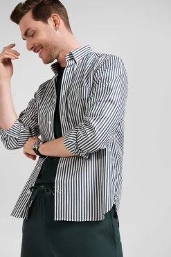 Green striped cotton poplin shirt Regular fit