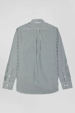 Green striped cotton poplin shirt Regular fit