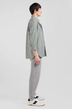Green striped cotton poplin shirt Regular fit