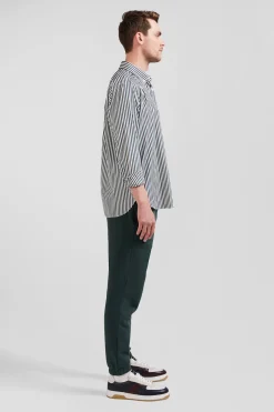 Green striped cotton poplin shirt Regular fit