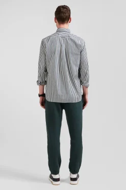 Green striped cotton poplin shirt Regular fit